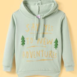 Tango Fleece Knit Full Sleeves Hooded Sweatshirt with Text Print - Mint Green-image-98