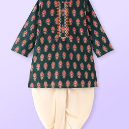 Babyhug Woven Full Sleeves Mandarin Collar Floral Cambric Printed Kurta Dhoti Set - Green-image-1