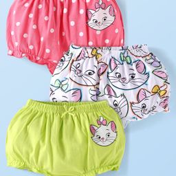 Babyhug Disney Cotton Knit Bloomers with Aristocats Marie Graphics Pack of 3 - Pink White & Light Green-image-59