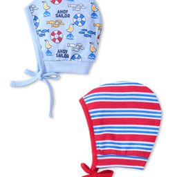 Babyhug Interlock Knit Caps With Nautical Theme Print Pack of 2 - Red & Blue-picture-0