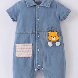 Mark & Mia Cotton Half Sleeves Rompers with Animal Print & Applique - Light Blue-image-85