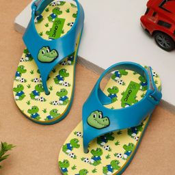 ONYC Crocodile Designed & Embellished Flip Flops With Velcro Closure - Sky Blue-image-8
