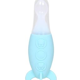 THE LITTLE LOOKERS Rocket Push Type Food Grade Silicone Feeding Spoon Baby Food Rice Paste Feeding Bottle/BPA Free Squeeze Spoon Feeder 90ml (Blue)-25