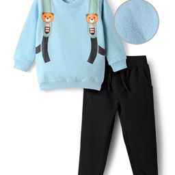 Mark & Mia Terry Knit Full Sleeves Winter Wear Suit With Backpack Print - Light Blue-image-96