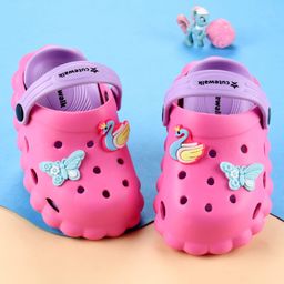Cute Walk by Babyhug Back Strap Closure Clogs with Butterfly & Peacock Applique - Pink-image-0