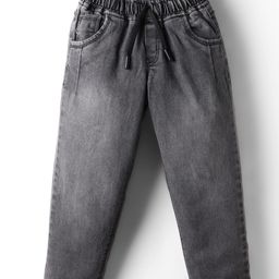 Olio Kids Denim Woven Full Length Solid Colour Jeans - Charcoal Grey-picture-6