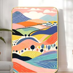 Myntra Elegant Homes Pink & Blue Wooden Vibrant Rolling Hills, Trees & Village Wall Art-image-80