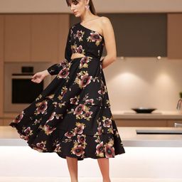 OOMPH! FACTOR Women Floral Print Cold-Shoulder A-Line Midi Dress-image-18