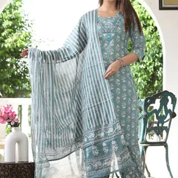 WILL BOTTOM Women Floral Printed Cotton Kurta with Salwar & Dupatta-picture-30