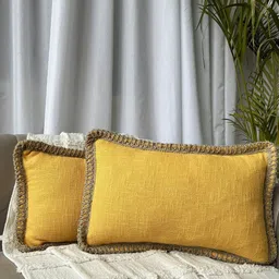 EXPORT HOUSE Mustard & Brown Set of 2 Square Cushion Covers-16
