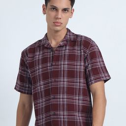 NEVER NEUD Men Standard Oversized Fit Cuban Collar Tartan Checked Casual Shirt-image-77