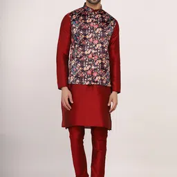 Sadree Men Floral Printed Regular Dupion Silk Kurta with Churidar-8