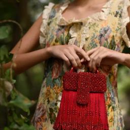 Odette Red Embellished Clutch-15