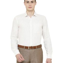 Cavallo By Linen Club Off White Contemporary Fit Striped Shirt-picture-2