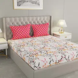 Raymond Home Celebrate White & Pink 120 TC Cotton Queen Bedsheet with 2 Pillow Covers-image-63