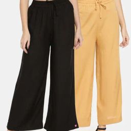 TWIN BIRDS Black & Beige Mid Rise Palazzos - Pack Of 2-22