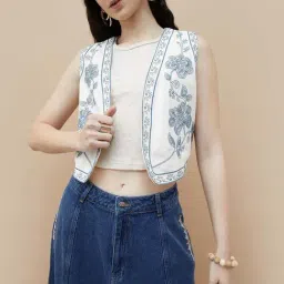 Colour Me by Melange White Cotton Plain Waist Coat-image-9