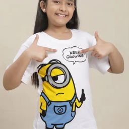 Kidsville Minions Printed Regular Fit White T-Shirt For Girls-image-97