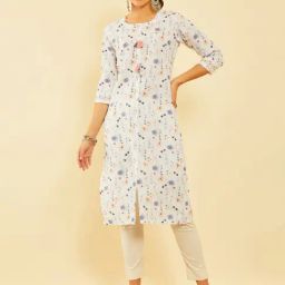 Soch White Viscose Blend Floral Print Kurta With Tassels-86
