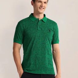 U.S. Polo Assn. Green Cotton Slim Fit Printed Polo T-Shirt-image-83