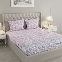Raymond Home White & Purple Cotton Printed 200 TC King Bedsheet Set 2.75 m x 2.75 m-picture-21