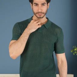 Botabochi Green Cotton Regular fit Self Polo T-Shirt-picture-39