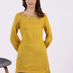 W Yellow Acrylic Embroidered Tunic-image-26