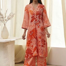 Biba Floral Printed V-Neck Straight Kurta With Palazzos-image-56
