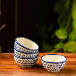 ExclusiveLane 'Indigo Chevron' Hand-painted Ceramic Dining Bowl Katoris (Set of 4, 160 ml)-13