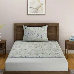 Swayam SPARKLE Floral Green & White 144 TC Cotton Single Bedsheet with 1 Pillow Cover-image-23