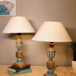 Homesake White & Brown Wood Signature Rustic Table Lamp - Set of 2-14