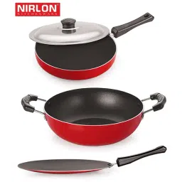 Nirlon Non-Stick Red Aluminium Cookware Pots & Pan Combo Set of 3 pieces-22