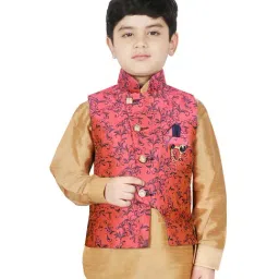 SG Yuvraj Kids Peach Floral Print Nehru Jacket-image-1