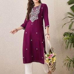 Indo Era Burgundy Regular Fit Embroidered Kurta-image-44