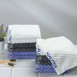 Nautica Cross View White, Steel Grey & Grapemist Cotton 600 GSM Zero Twist Face Towel - Set of 12-8