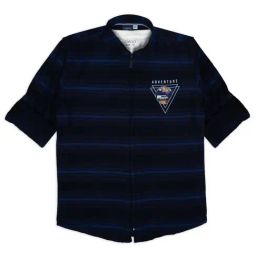 Cavio Kids Navy & White Cotton Striped Full Sleeves Shirt Set-image-22