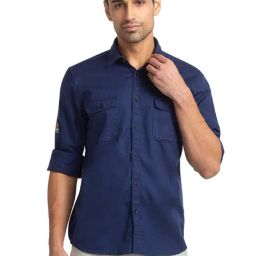 Parx Blue Cotton Slim Fit Shirt-31
