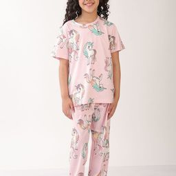 YK Girls Unicorn Printed Pure Cotton Short Sleeve Night Suit-31