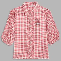 Elle Kids Red Cotton Chequered Top-image-85