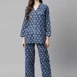 Divena Blue Cotton Printed Top Pyjama Set-picture-33