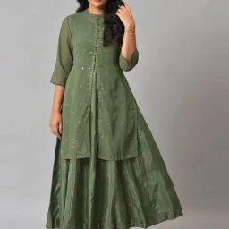 W Green Embellished A-Line dress Dress With Jacket-image-80