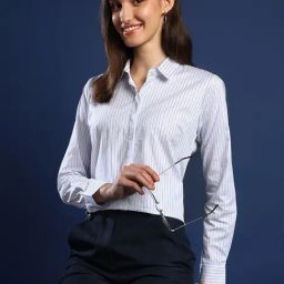 Hancock White-Blue Cotton Striped Shirt-image-51