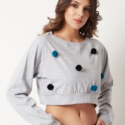 Miss Chase Grey Solid Crop Pure Cotton Top-picture-13