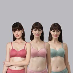 AROUSY Pink & Green Cotton Bra Panty Set - Pack Of 3-image-97