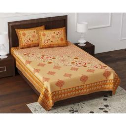 JaipurFabric Orange Pure Cotton 180 TC Daisy Single Bedsheet with 2 Pillow Covers-image-34