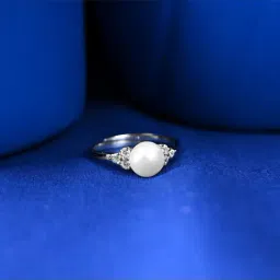 Clara 925 Silver Platinum Plated Swiss Zircon Jiana Real Pearl Adjustable Finger Ring for Women-image-91