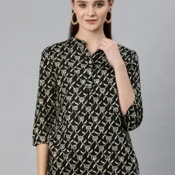 Cottinfab Black Cotton Printed Top-image-98