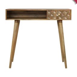 Artisan Furniture Diamond Carved Brown Wood Writing Desk-21