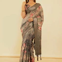 Soch Black Floral Print Saree With Unstitched Blouse-image-6