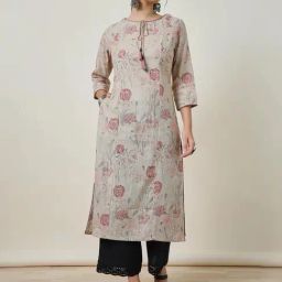 Soch Beige Linen Floral Print Straight Kurta-image-42